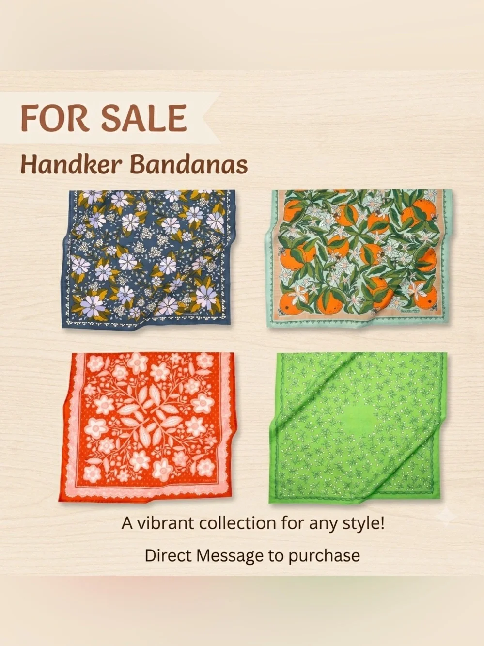 Handker Bandanas: Handkerchief Bandana Set - Navy, Green, Red Orange, Lime